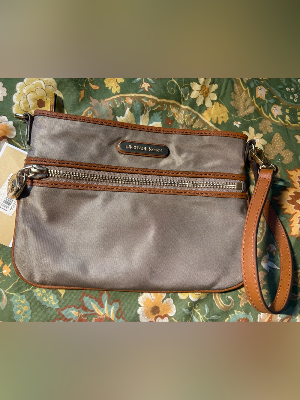 Michael Kors Brown Wristlet with Tan Trim